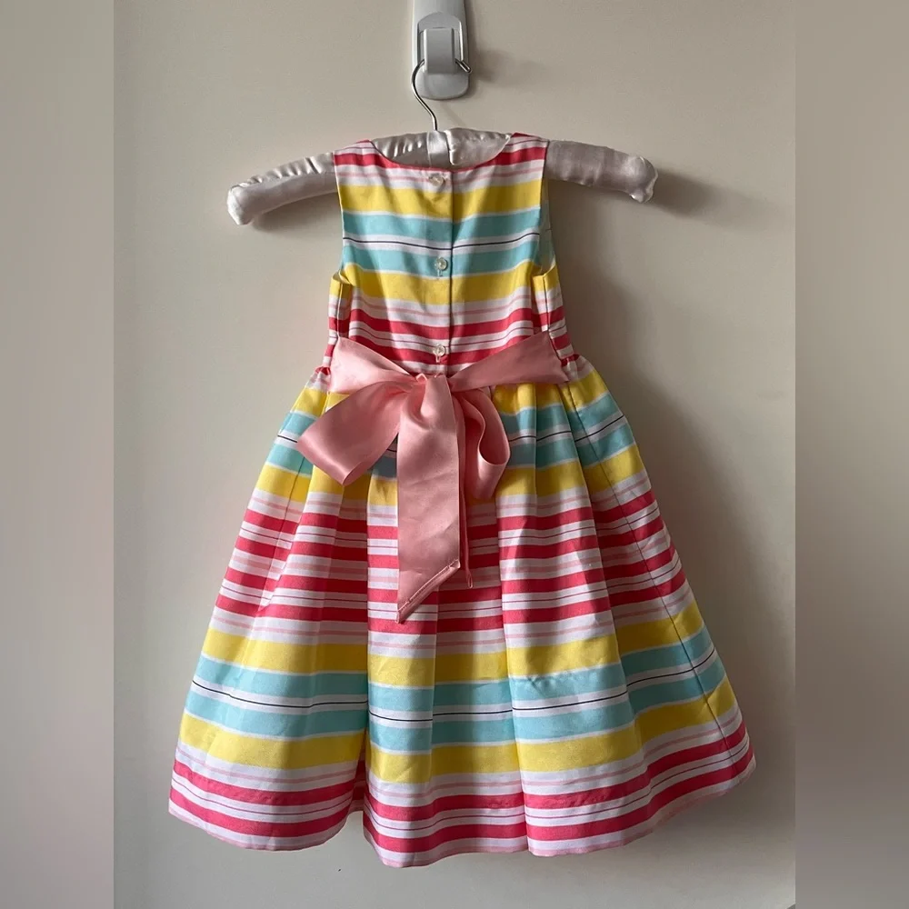 Girls Striped Colorful Summer Dress with pink bow